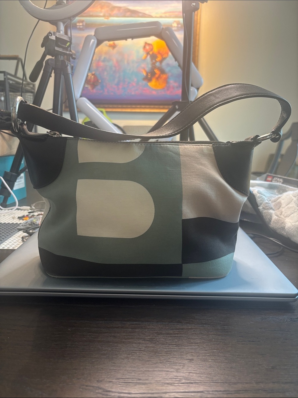 Bally Colorblock Shoulder Bag in Green, Black & Cream